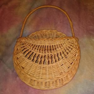 Wicker Boho Tan Rattan 70s Circular Hanging Basket